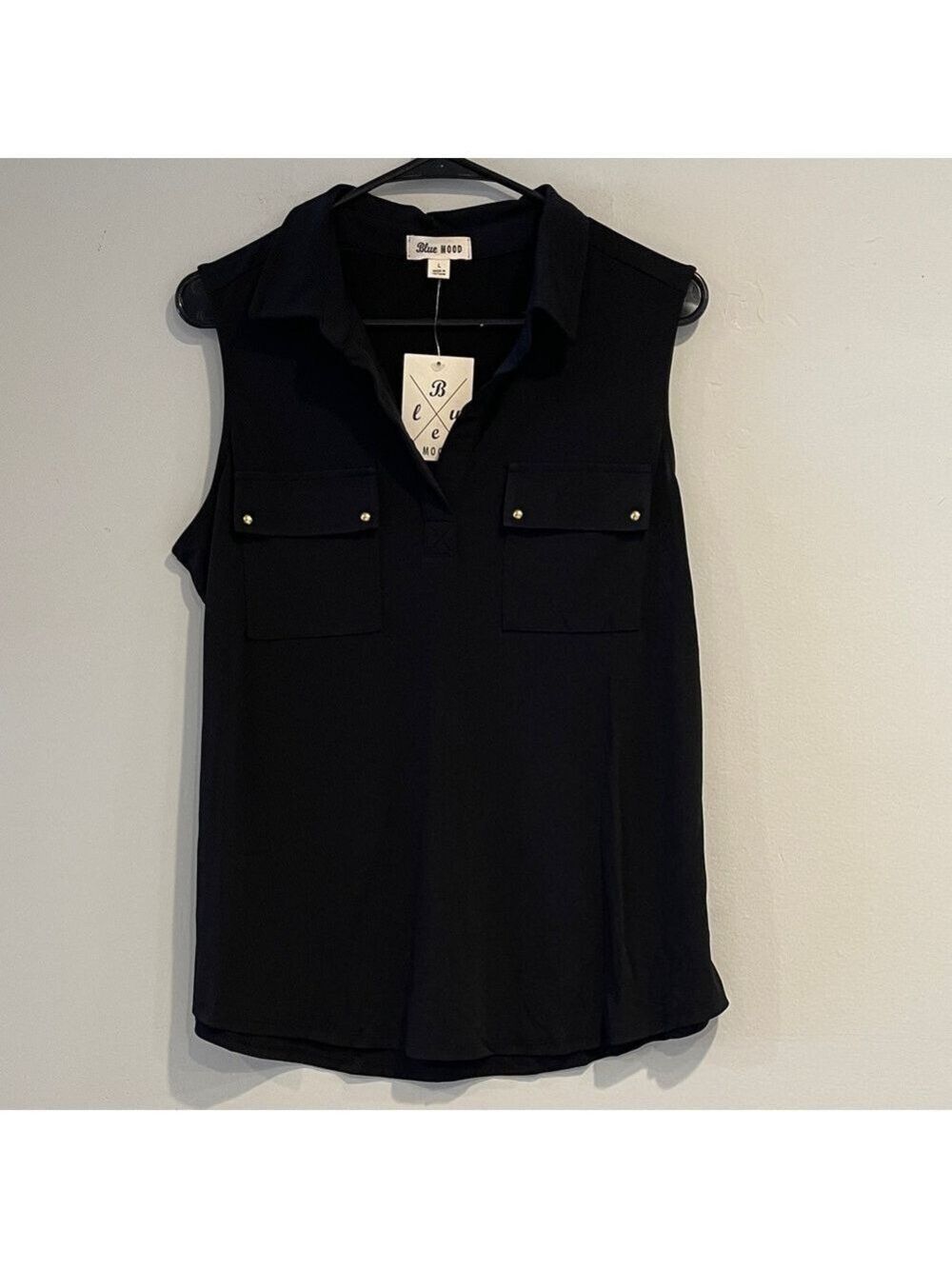 NWT Blue Mood Women's Black Sleeveless Blouse Size Large